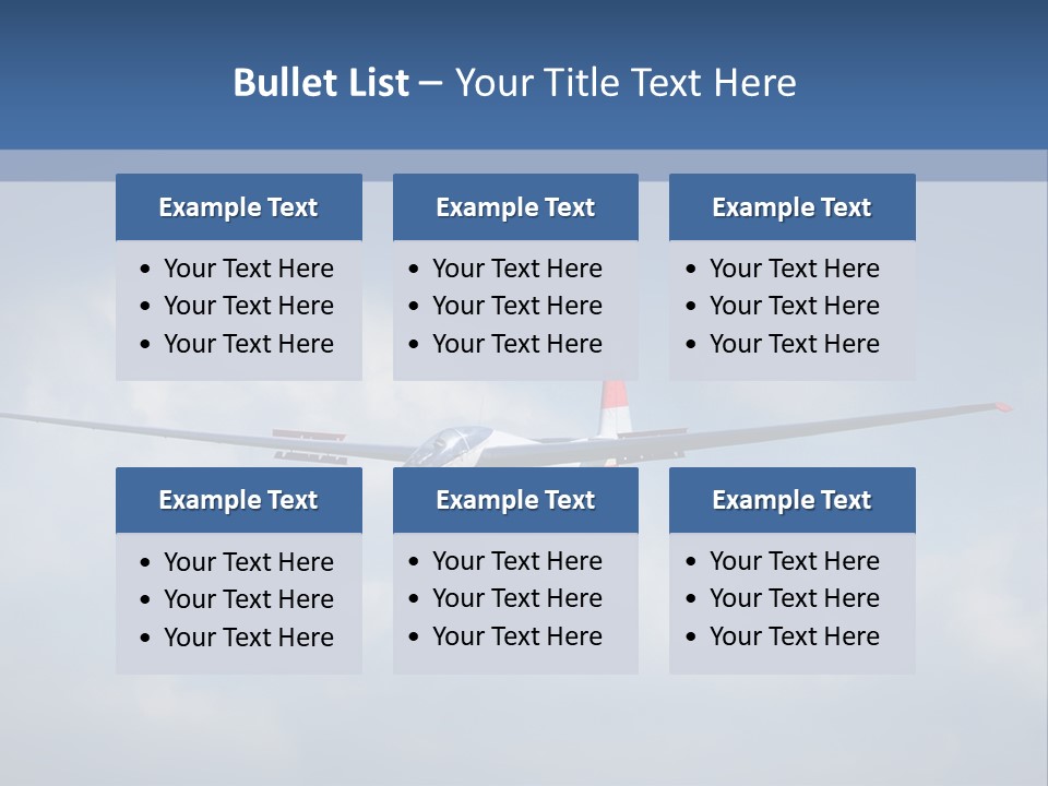 A Small Airplane Flying Through A Cloudy Blue Sky PowerPoint Template
