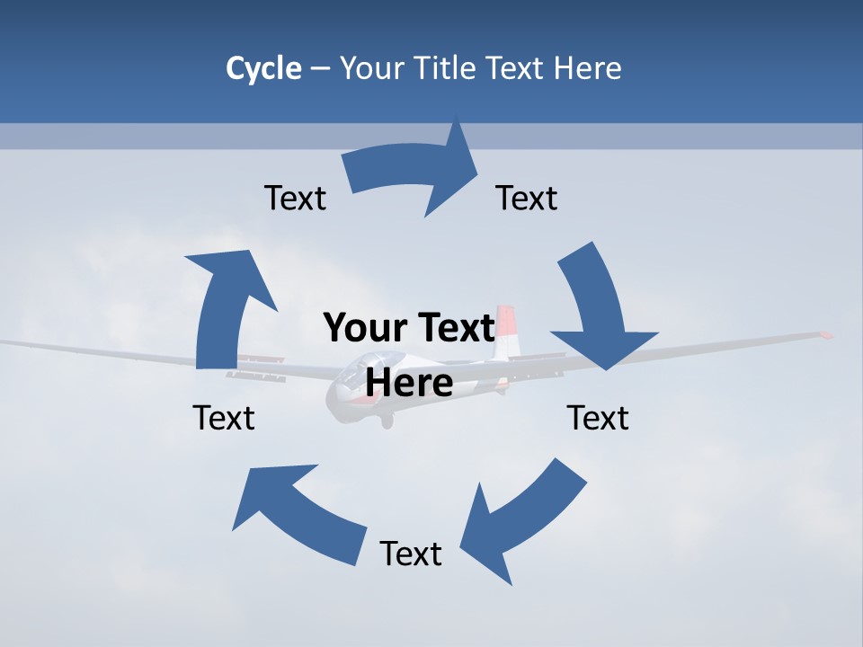 A Small Airplane Flying Through A Cloudy Blue Sky PowerPoint Template