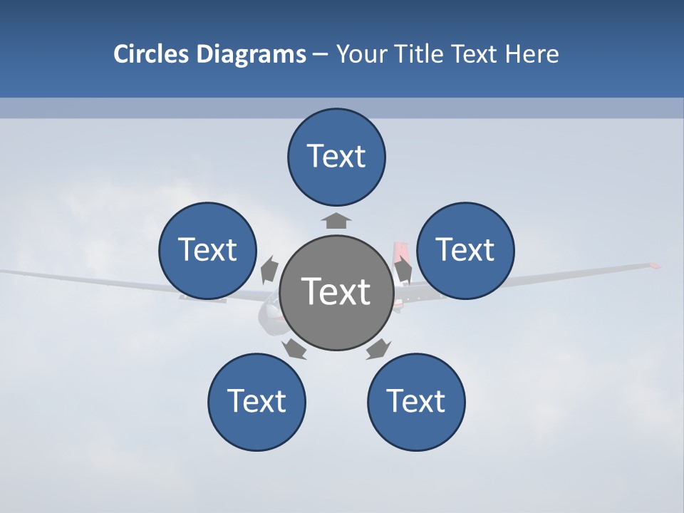 A Small Airplane Flying Through A Cloudy Blue Sky PowerPoint Template