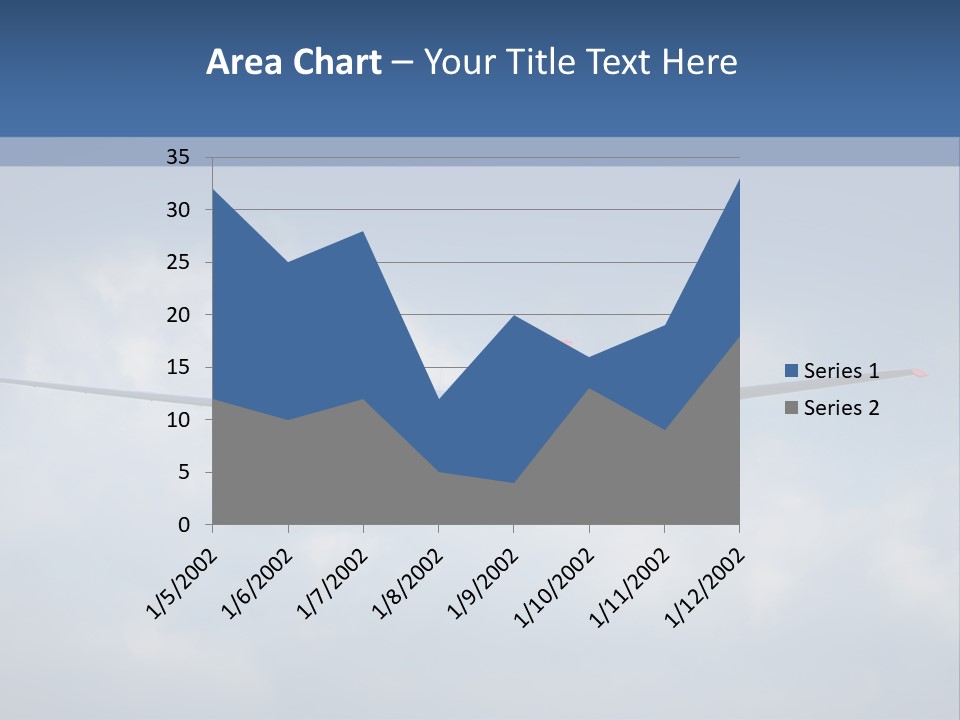 A Small Airplane Flying Through A Cloudy Blue Sky PowerPoint Template