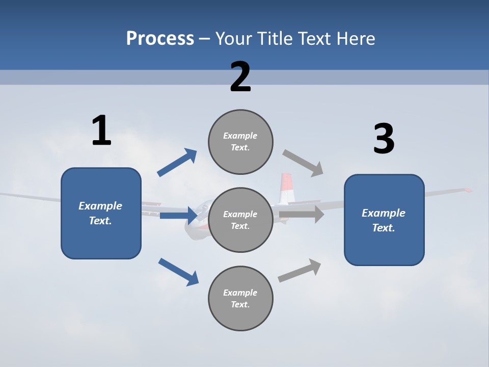 A Small Airplane Flying Through A Cloudy Blue Sky PowerPoint Template