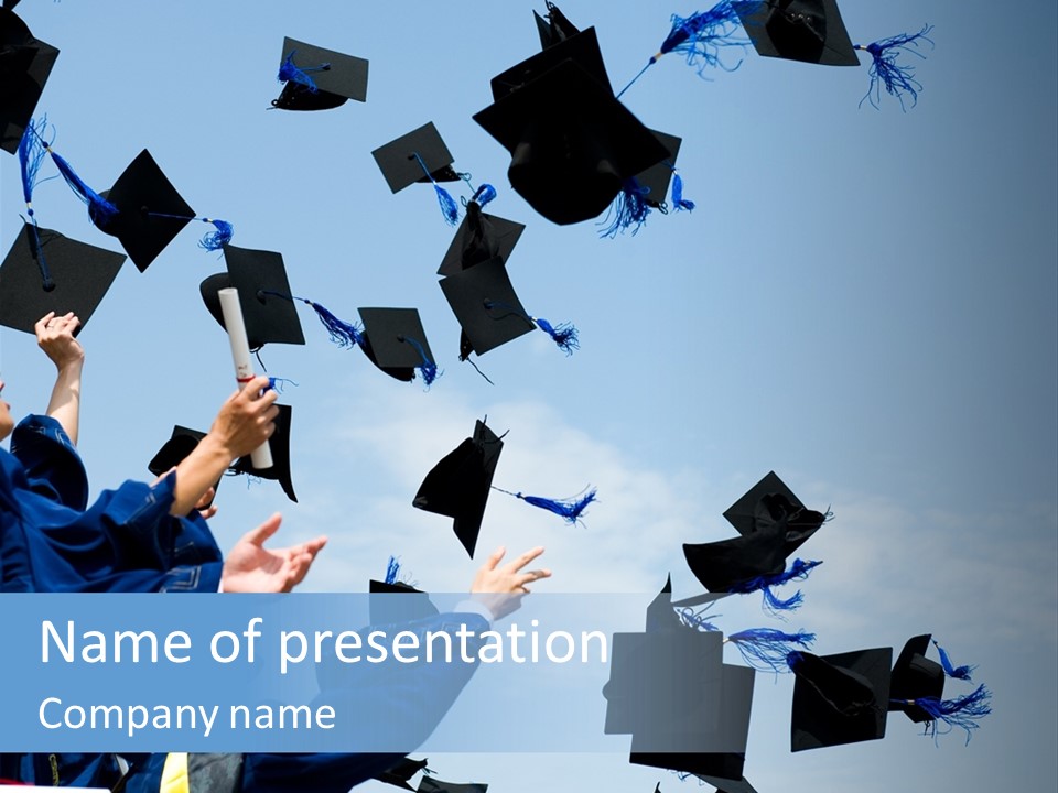 A Group Of Graduates Throwing Their Caps In The Air PowerPoint Template