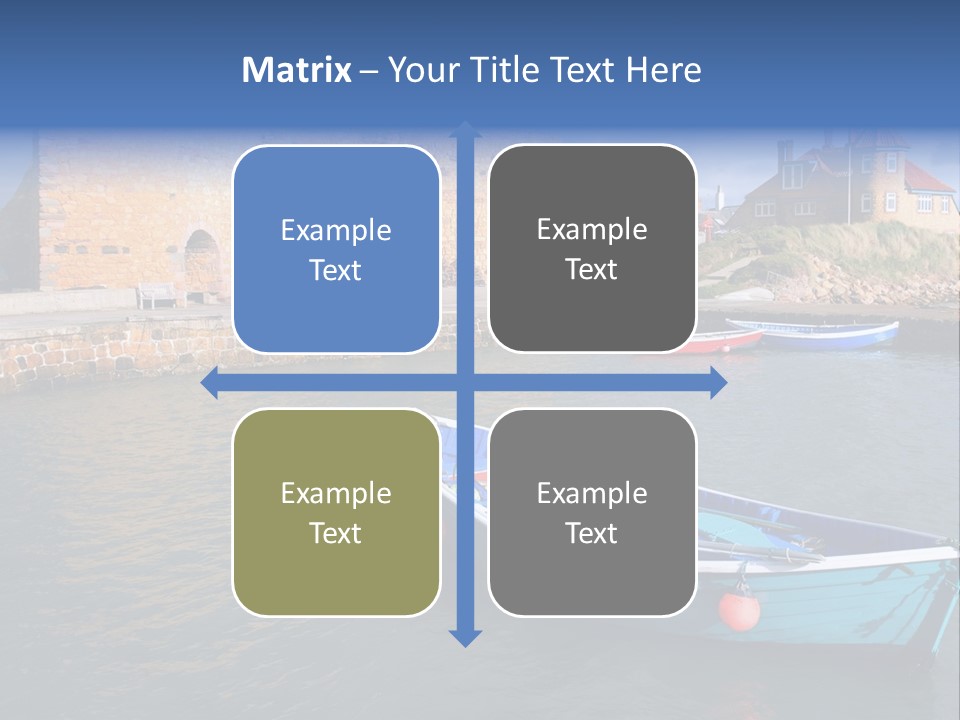 A Blue Boat Sitting In The Water Next To A Stone Wall PowerPoint Template