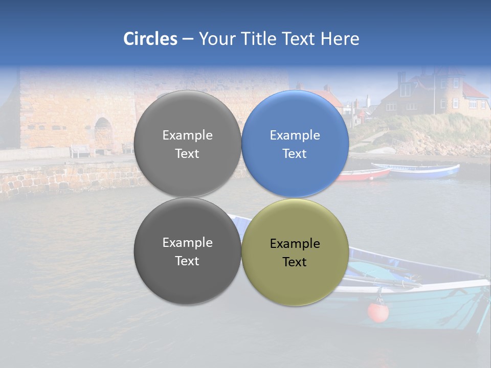 A Blue Boat Sitting In The Water Next To A Stone Wall PowerPoint Template