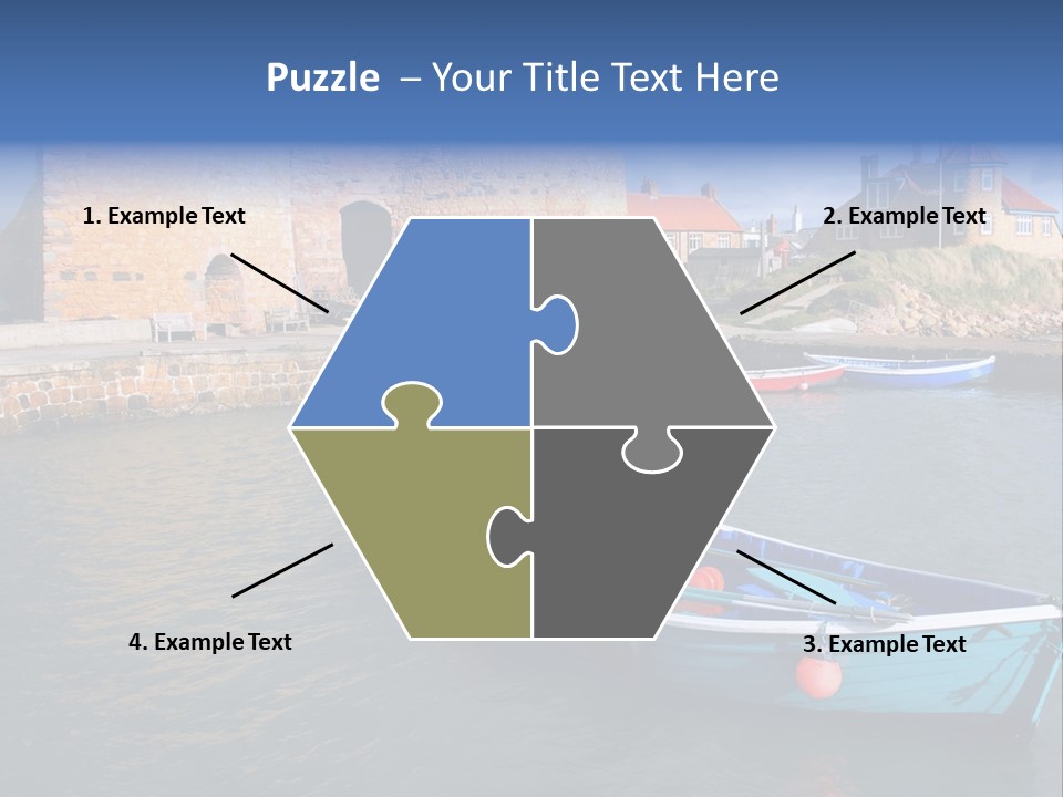 A Blue Boat Sitting In The Water Next To A Stone Wall PowerPoint Template