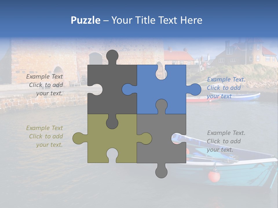 A Blue Boat Sitting In The Water Next To A Stone Wall PowerPoint Template