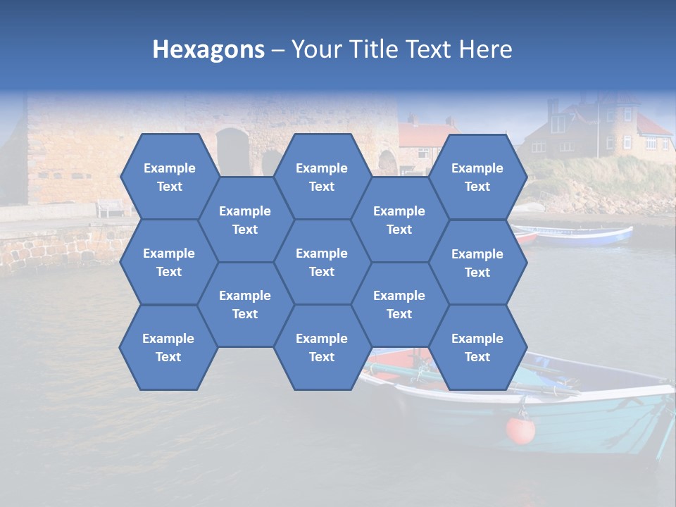 A Blue Boat Sitting In The Water Next To A Stone Wall PowerPoint Template