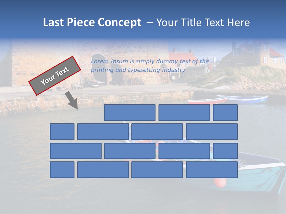 A Blue Boat Sitting In The Water Next To A Stone Wall PowerPoint Template