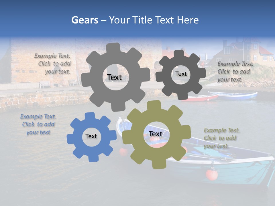 A Blue Boat Sitting In The Water Next To A Stone Wall PowerPoint Template