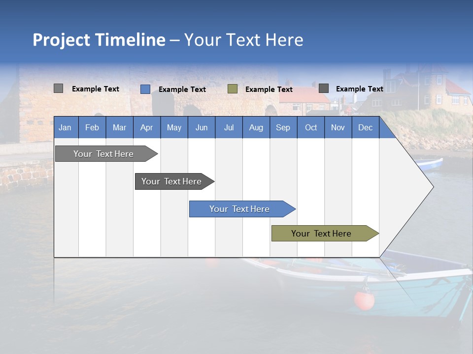 A Blue Boat Sitting In The Water Next To A Stone Wall PowerPoint Template