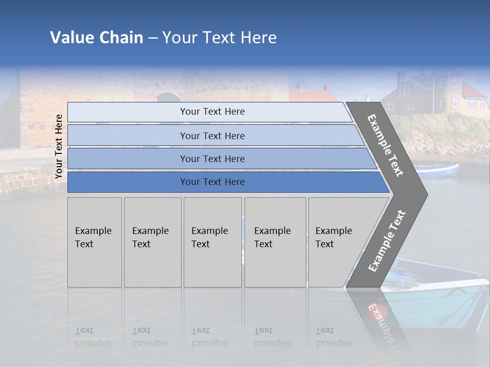 A Blue Boat Sitting In The Water Next To A Stone Wall PowerPoint Template