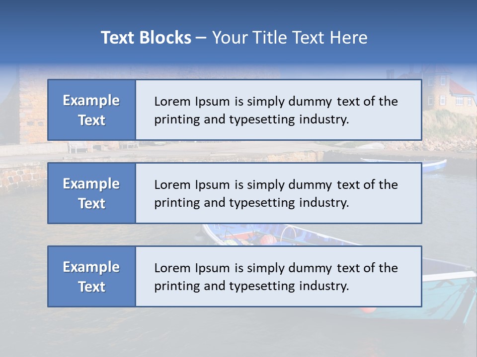 A Blue Boat Sitting In The Water Next To A Stone Wall PowerPoint Template