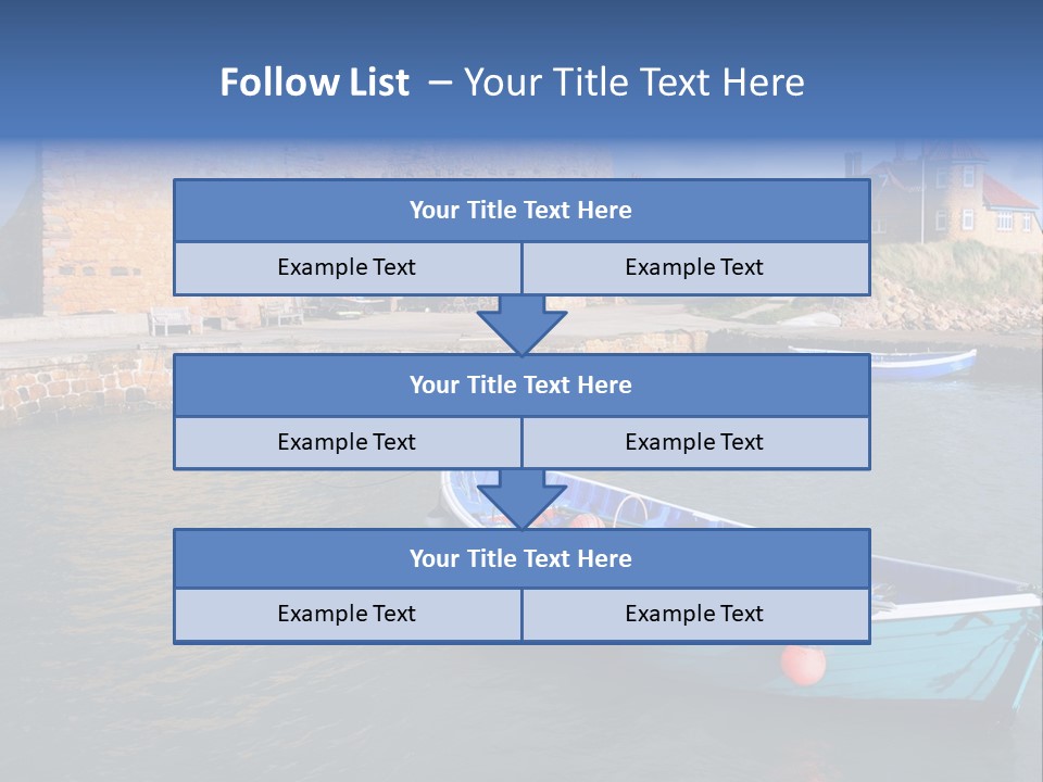 A Blue Boat Sitting In The Water Next To A Stone Wall PowerPoint Template