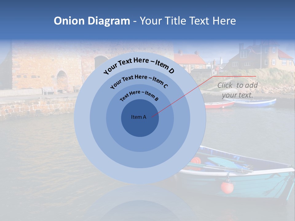 A Blue Boat Sitting In The Water Next To A Stone Wall PowerPoint Template