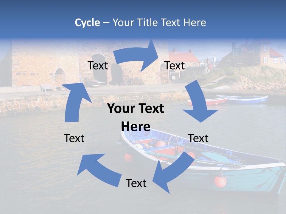 A Blue Boat Sitting In The Water Next To A Stone Wall PowerPoint Template