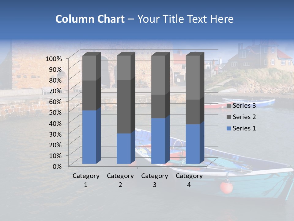 A Blue Boat Sitting In The Water Next To A Stone Wall PowerPoint Template