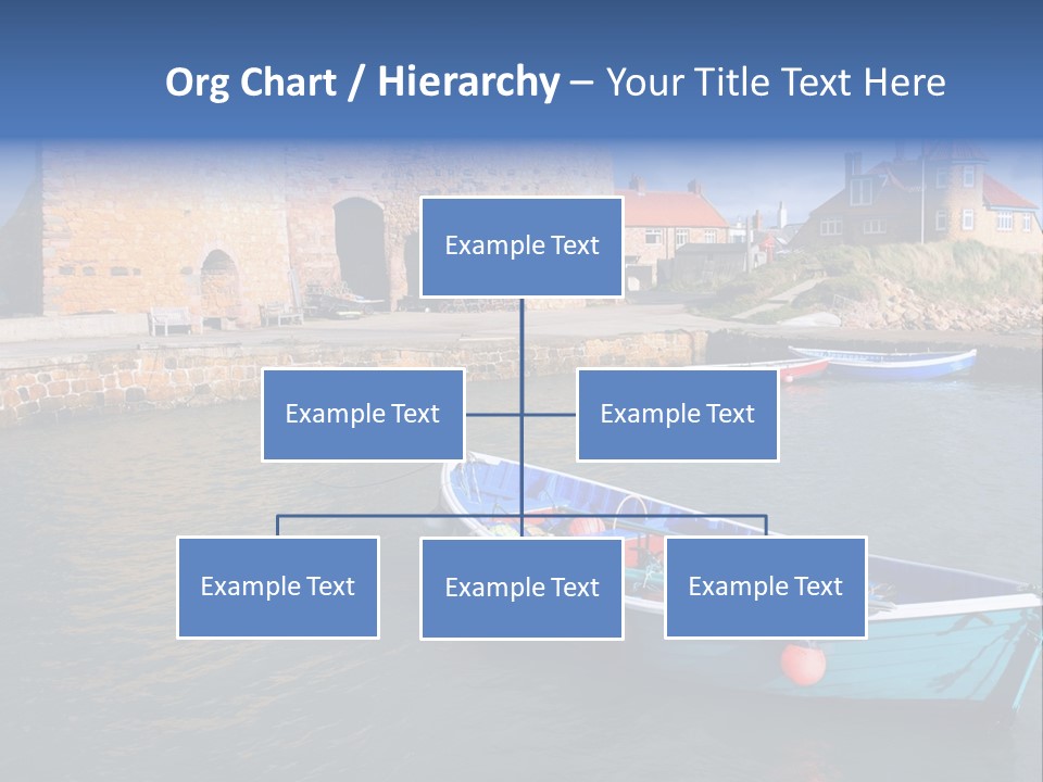 A Blue Boat Sitting In The Water Next To A Stone Wall PowerPoint Template