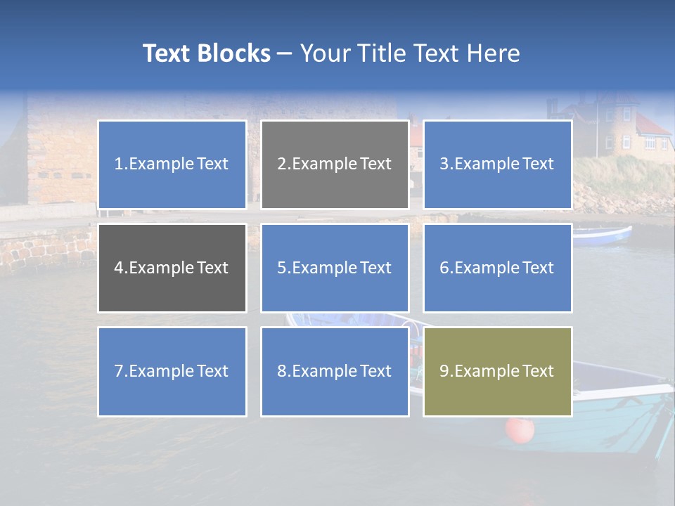 A Blue Boat Sitting In The Water Next To A Stone Wall PowerPoint Template