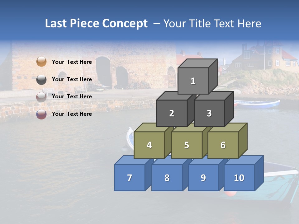 A Blue Boat Sitting In The Water Next To A Stone Wall PowerPoint Template