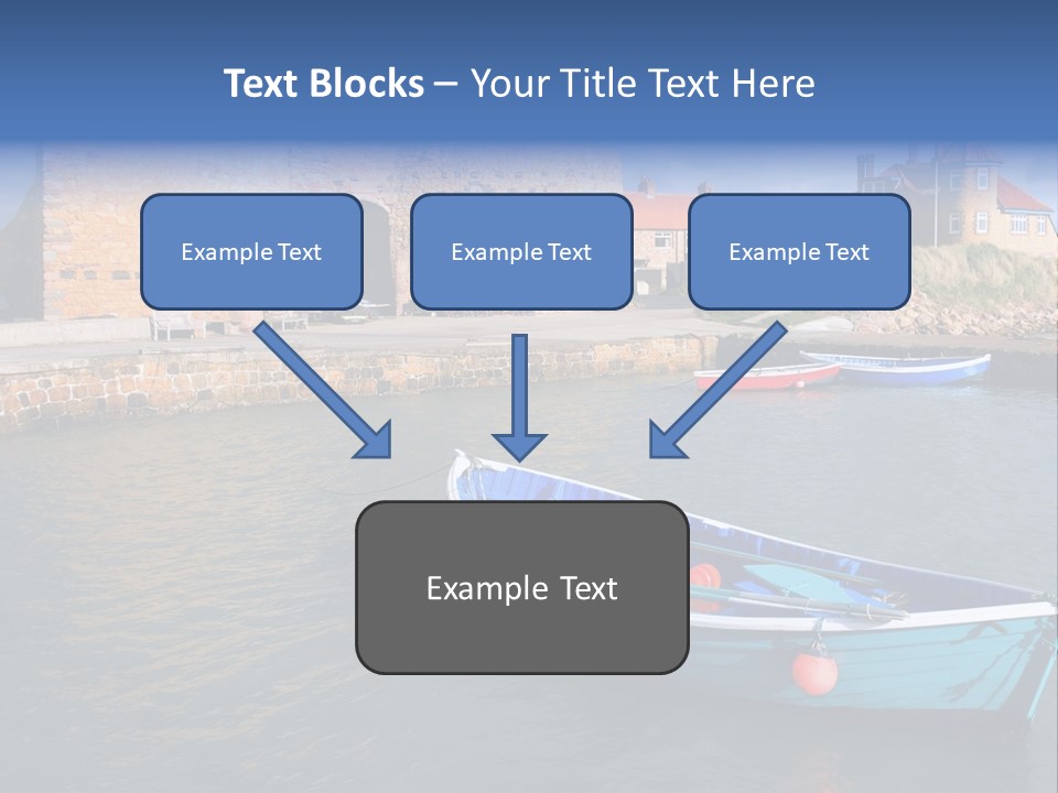 A Blue Boat Sitting In The Water Next To A Stone Wall PowerPoint Template
