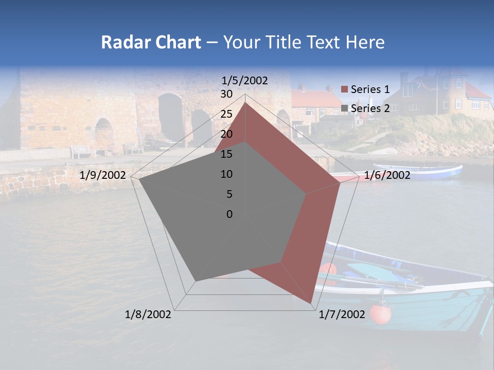 A Blue Boat Sitting In The Water Next To A Stone Wall PowerPoint Template