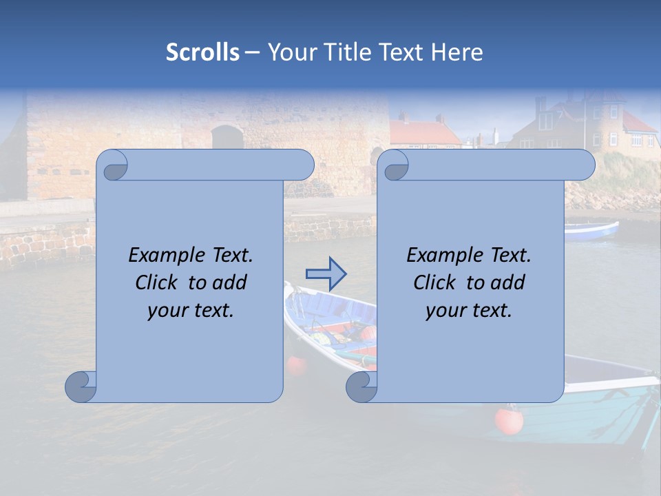 A Blue Boat Sitting In The Water Next To A Stone Wall PowerPoint Template