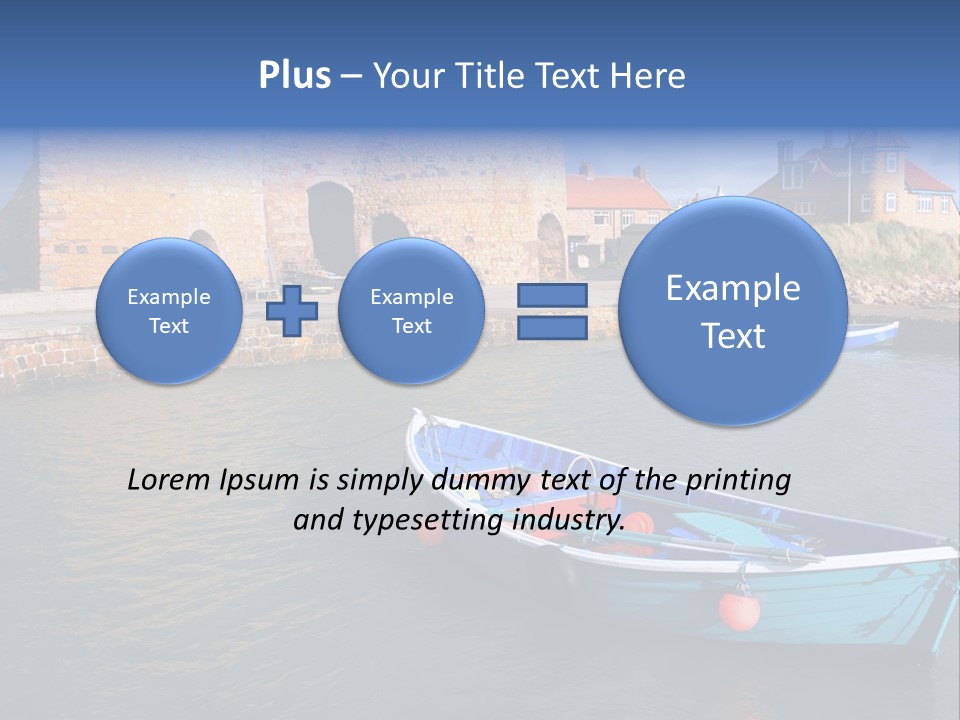 A Blue Boat Sitting In The Water Next To A Stone Wall PowerPoint Template