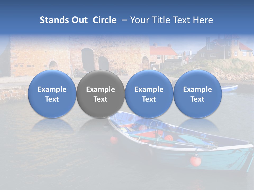 A Blue Boat Sitting In The Water Next To A Stone Wall PowerPoint Template
