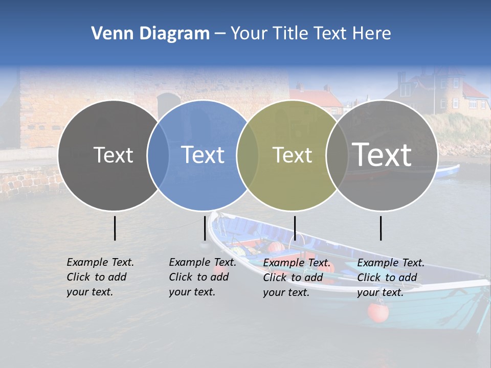 A Blue Boat Sitting In The Water Next To A Stone Wall PowerPoint Template