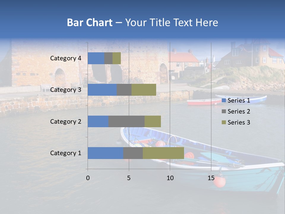 A Blue Boat Sitting In The Water Next To A Stone Wall PowerPoint Template