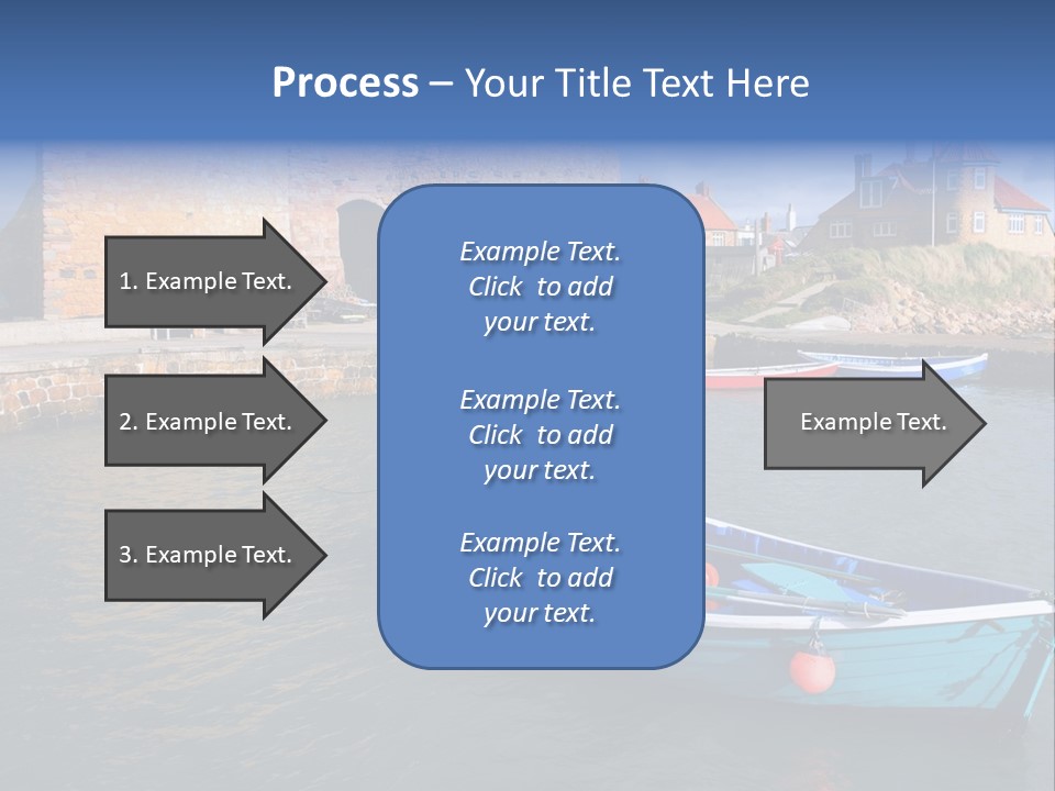 A Blue Boat Sitting In The Water Next To A Stone Wall PowerPoint Template