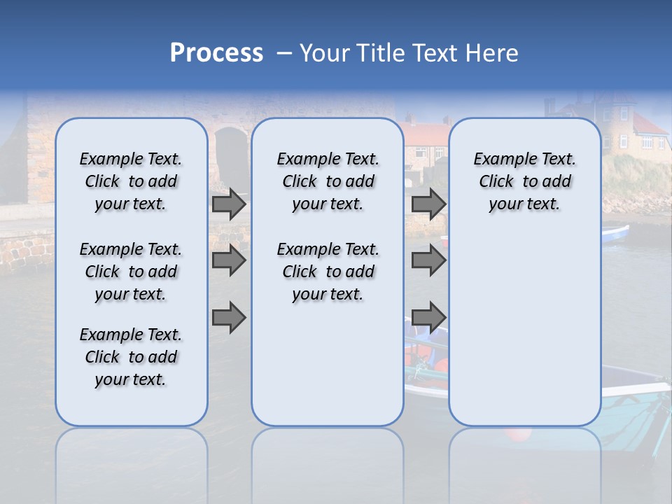 A Blue Boat Sitting In The Water Next To A Stone Wall PowerPoint Template