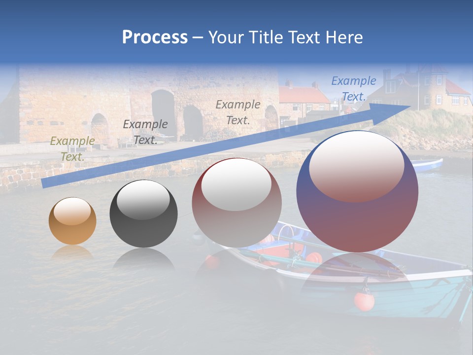 A Blue Boat Sitting In The Water Next To A Stone Wall PowerPoint Template