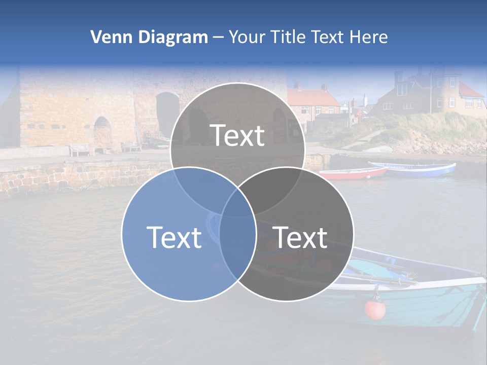 A Blue Boat Sitting In The Water Next To A Stone Wall PowerPoint Template
