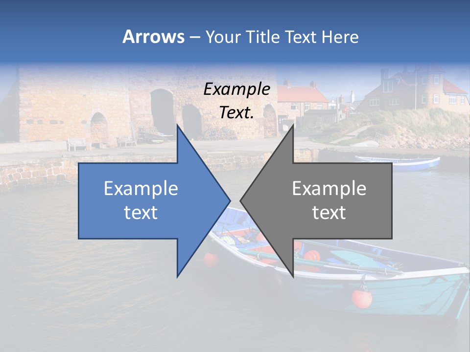 A Blue Boat Sitting In The Water Next To A Stone Wall PowerPoint Template