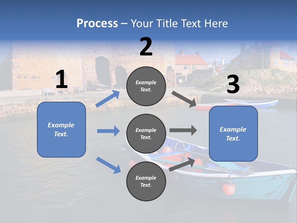 A Blue Boat Sitting In The Water Next To A Stone Wall PowerPoint Template