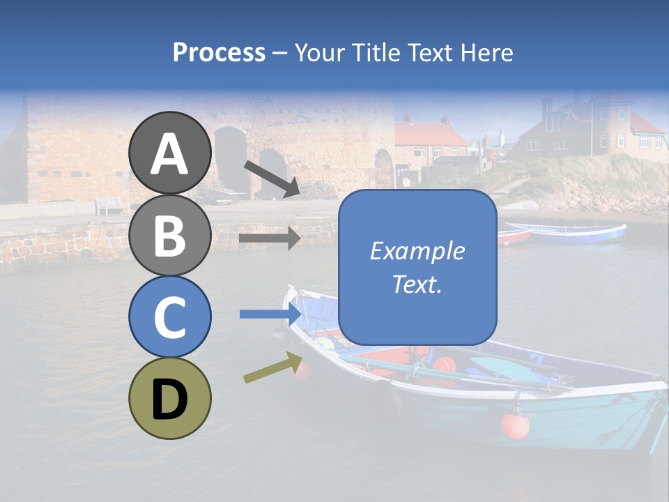 A Blue Boat Sitting In The Water Next To A Stone Wall PowerPoint Template