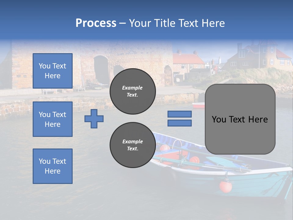 A Blue Boat Sitting In The Water Next To A Stone Wall PowerPoint Template