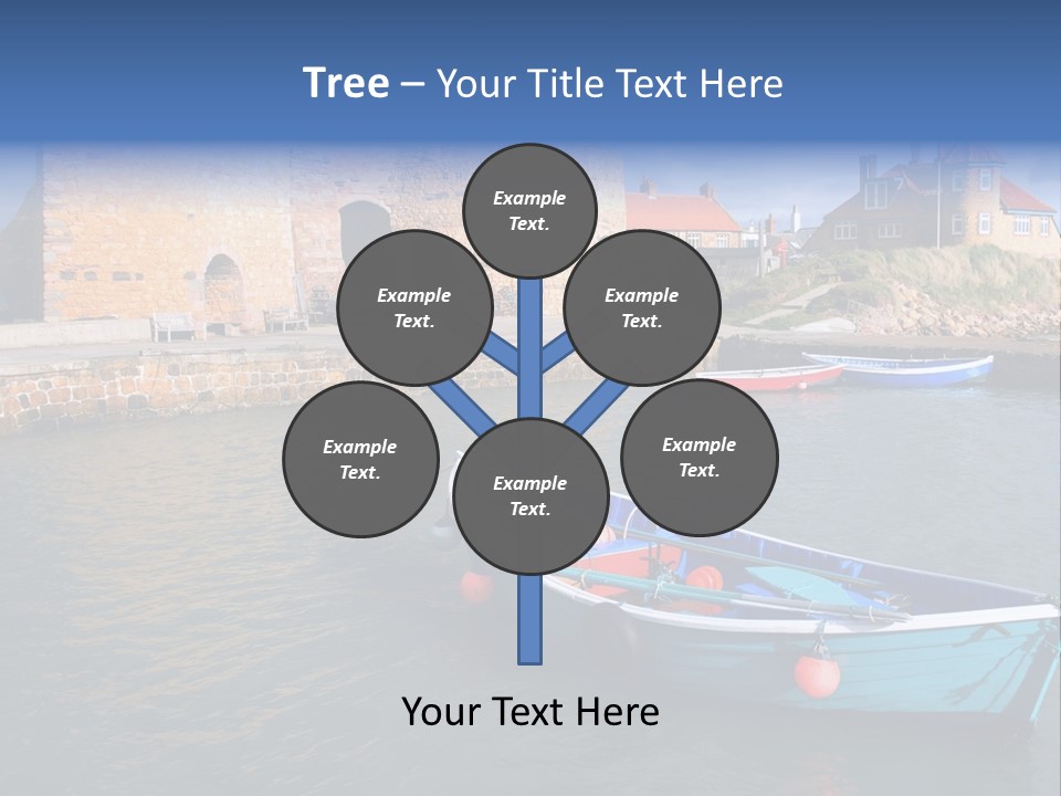 A Blue Boat Sitting In The Water Next To A Stone Wall PowerPoint Template