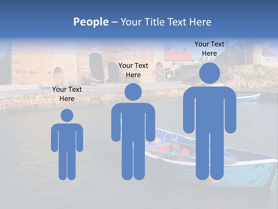 A Blue Boat Sitting In The Water Next To A Stone Wall PowerPoint Template