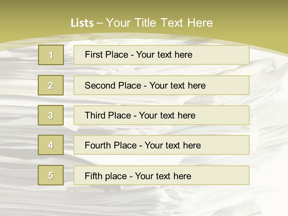 A Pile Of Papers On Top Of A White Plate PowerPoint Template