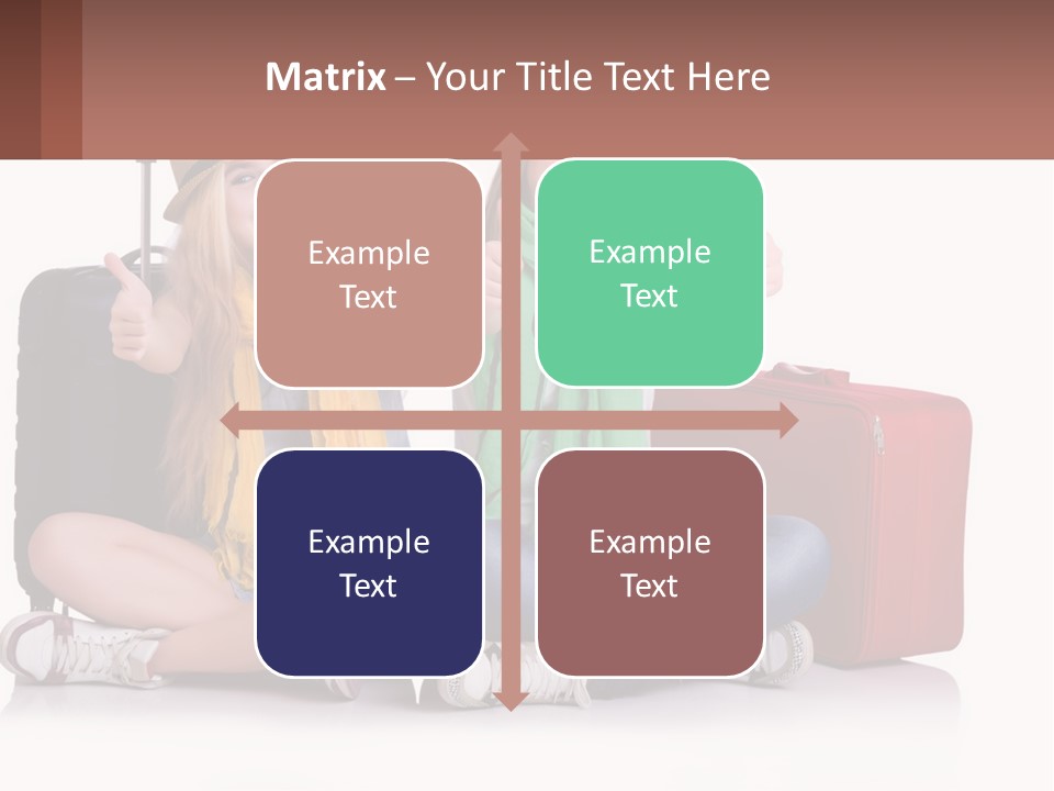 Two Women Sitting On The Ground With Luggage Giving Thumbs Up PowerPoint Template