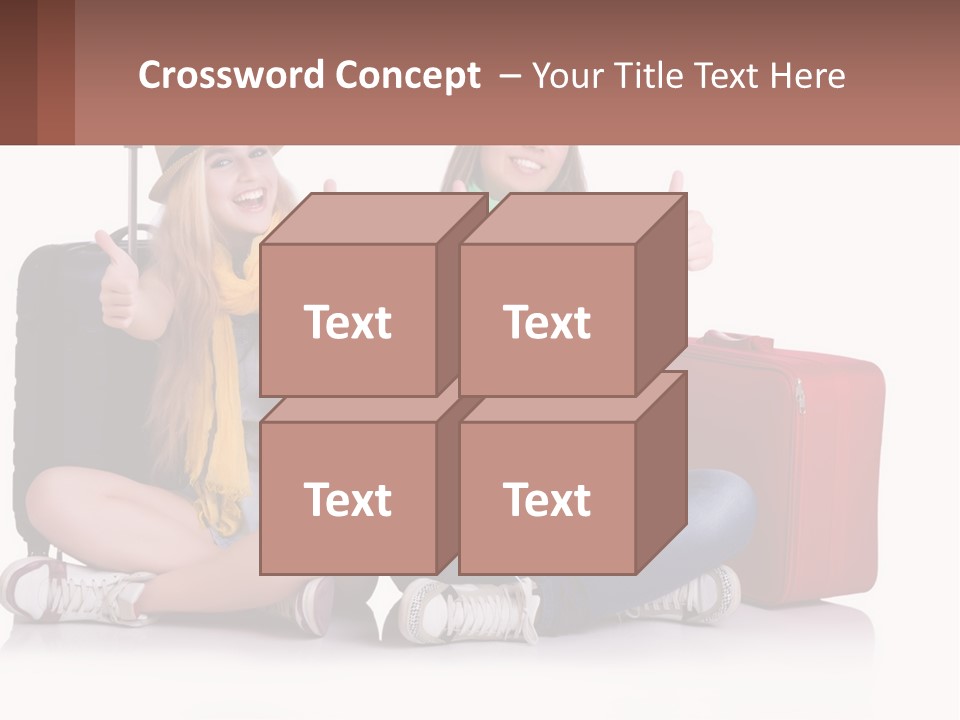 Two Women Sitting On The Ground With Luggage Giving Thumbs Up PowerPoint Template