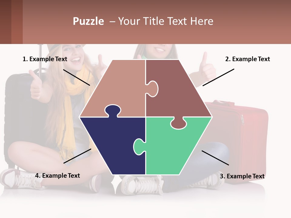 Two Women Sitting On The Ground With Luggage Giving Thumbs Up PowerPoint Template