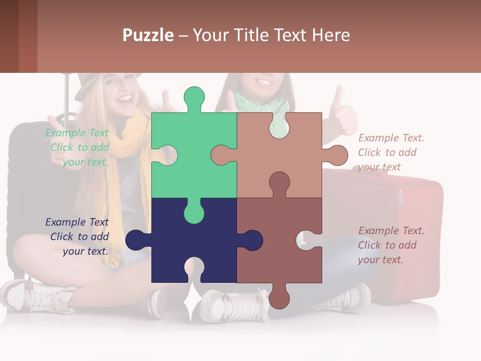 Two Women Sitting On The Ground With Luggage Giving Thumbs Up PowerPoint Template