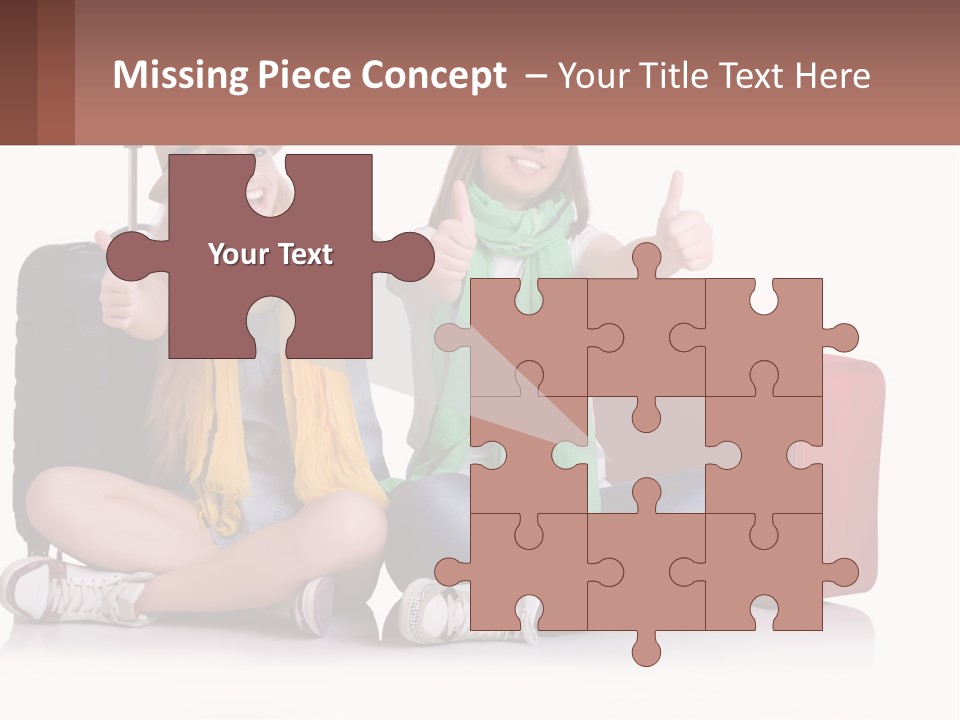 Two Women Sitting On The Ground With Luggage Giving Thumbs Up PowerPoint Template