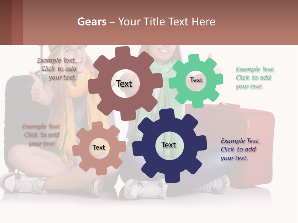 Two Women Sitting On The Ground With Luggage Giving Thumbs Up PowerPoint Template