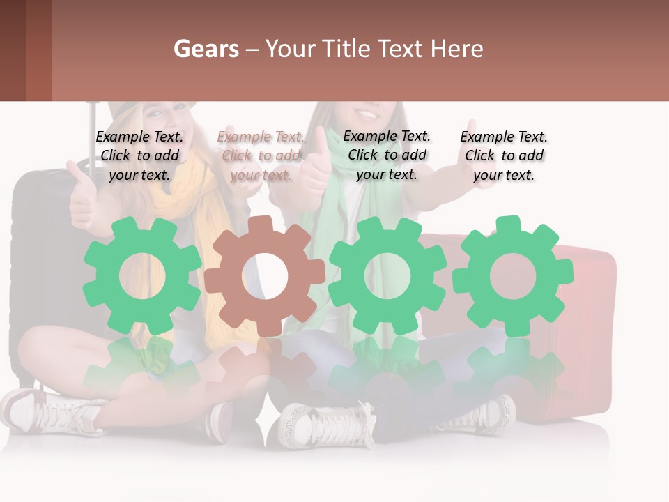 Two Women Sitting On The Ground With Luggage Giving Thumbs Up PowerPoint Template