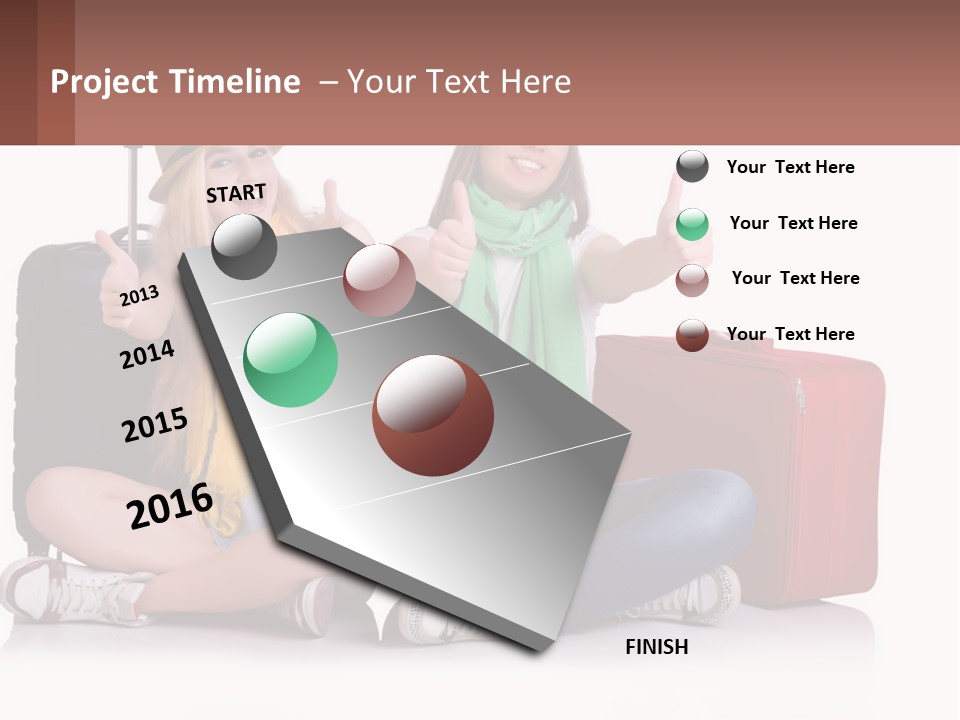 Two Women Sitting On The Ground With Luggage Giving Thumbs Up PowerPoint Template