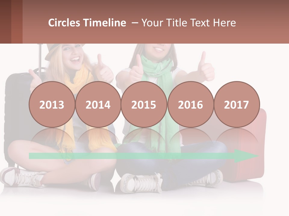 Two Women Sitting On The Ground With Luggage Giving Thumbs Up PowerPoint Template